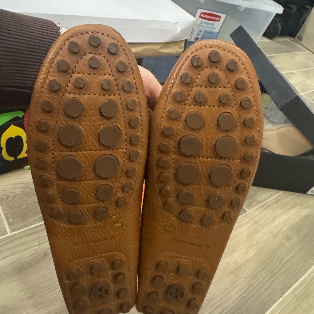 Tory Burch Yellow and Brown Loafers with Blue Accent - Picture 3 of 6